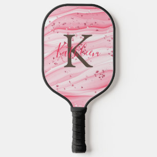 Monogram Pink Grey White Sparkle Glitter Swirl Pickleball Paddle