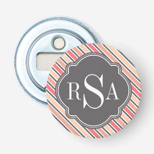 Monogram Pink Grey White Stripe Pattern Bottle Opener