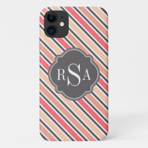 Monogram Pink Grey White Stripe Pattern Case-Mate iPhone Case