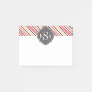 Monogram Pink Grey White Stripe Pattern Post-it Notes