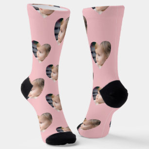 Monogram Pink Hearts Kids Photo Custom Face Socks