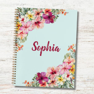Monogram Pink Hibiscus Flowers Tropical Floral Notebook