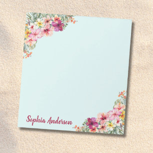 Monogram Pink Hibiscus Flowers Tropical Floral Notepad