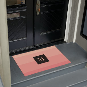 Monogram Pink Horizontal Stripe Feminine Girly  Doormat