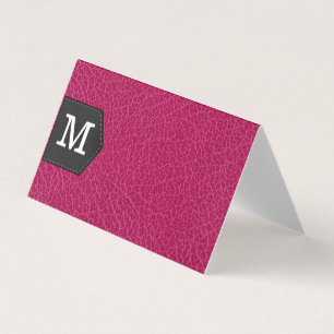 Monogram   Pink Leather and Patch Business Card