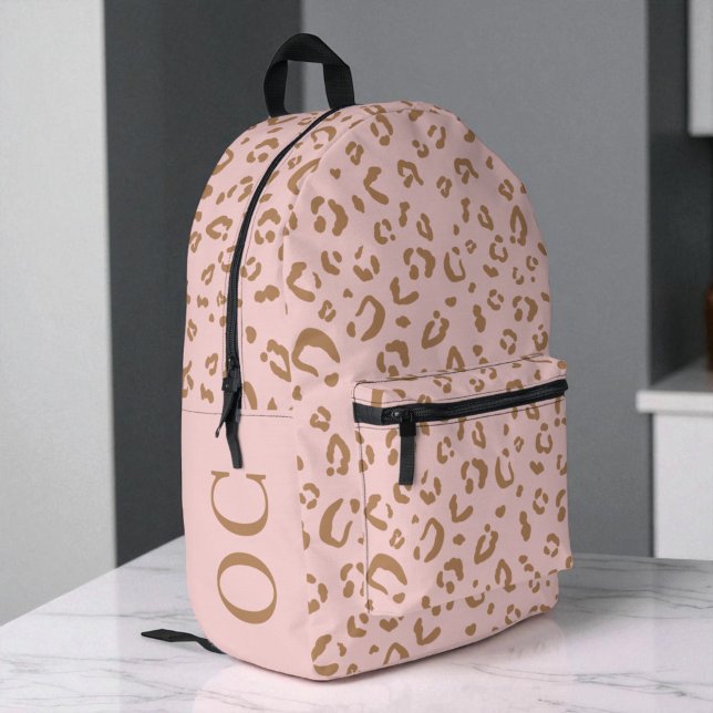 Monogram Pink Leopard Pattern Cute Girly Girls Printed Backpack (Monogram Pink Leopard Pattern Cute Girly Girls Printed Backpack)