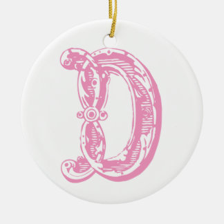 Monogram Pink Letter D Christmas Ornament