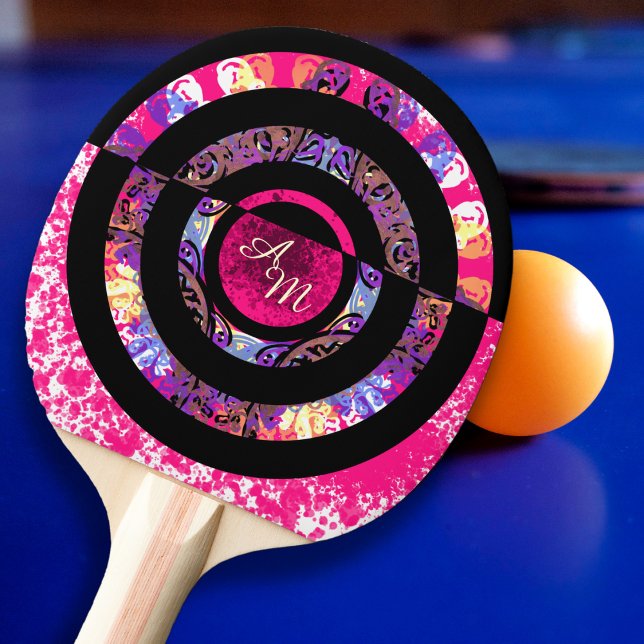 Monogram pink Modern Mandala  Ping Pong Paddle (Creator Uploaded)