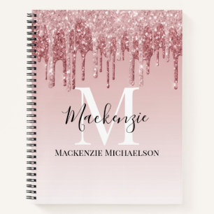 Monogram Pink Ombre Glitter Name  Notebook