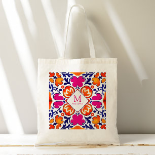 Monogram Pink orange blue bridal party favors Tote Bag