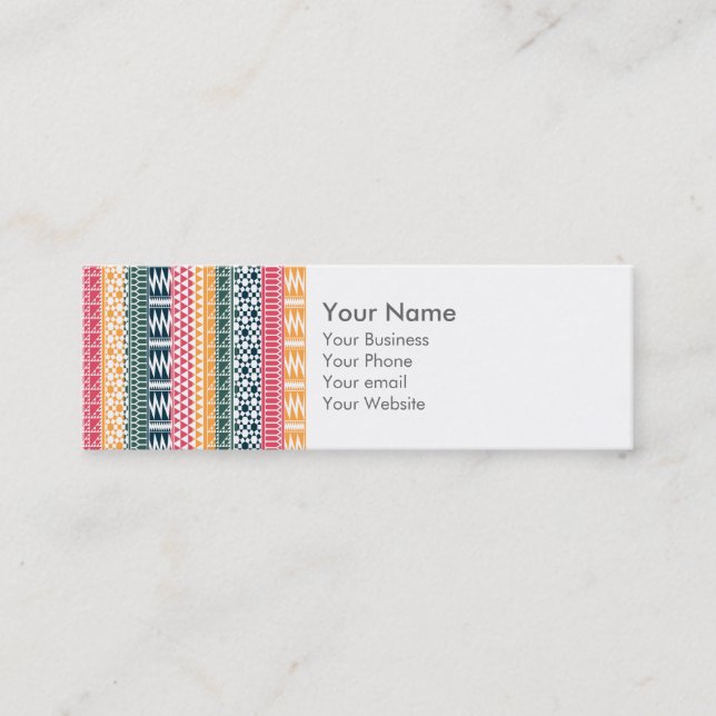 Monogram Pink Orange Blue Geo Aztec Tribal Pattern Mini Business Card (Front)