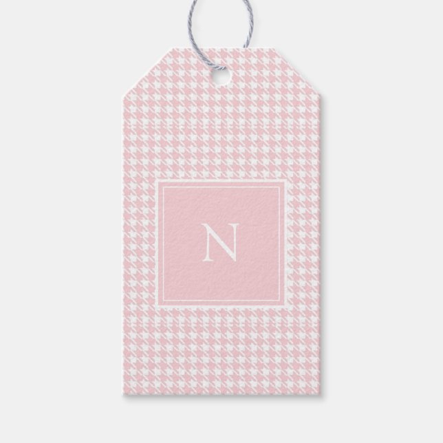 Monogram Pink Pastel Houndstooth Gift Tags (Front)
