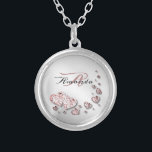 Monogram Pink Peach Shiny Hearts Geometric Elegant Silver Plated Necklace<br><div class="desc">Monogram Pink Peach Shiny Hearts Geometric Elegant Silver Plated Necklace. Unique,  beautiful,  stylish design. Easy to be personalised. Font style,  size and colours can be changed. Matching items available.</div>