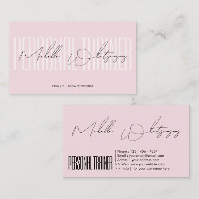 Monogram pink PERSONAL TRAINER modern script Business Card (Front/Back)