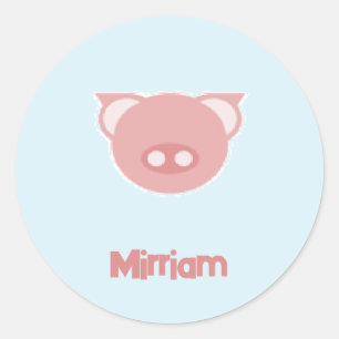 Monogram pink piglet on blue classic round sticker