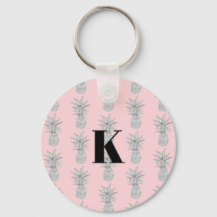 Monogram Pink Pineapple Tropical Pattern Key Ring