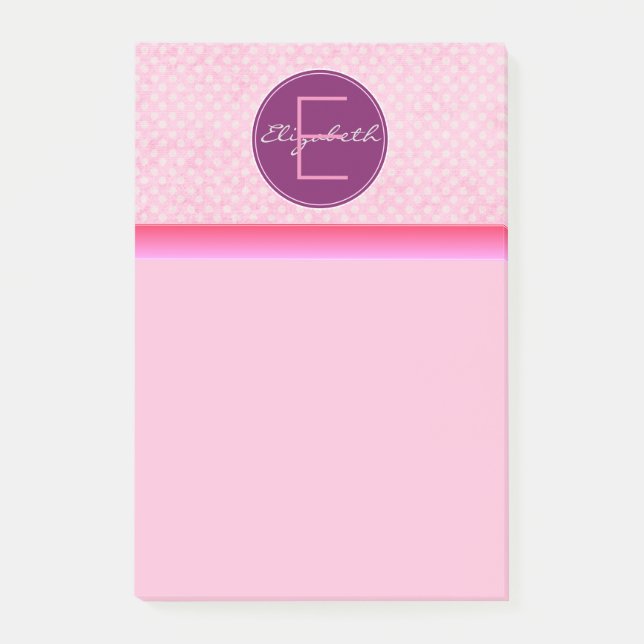 Monogram Pink Polka Dots Post-it Notes (Front)