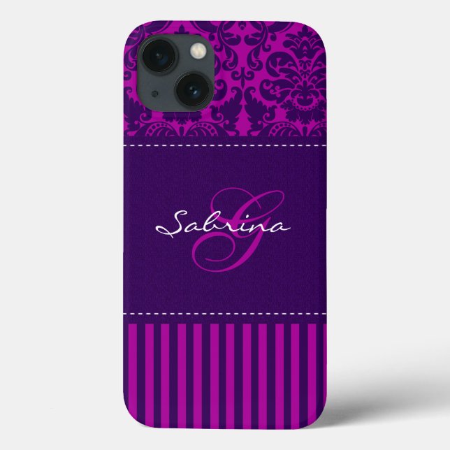 Monogram Pink, Purple Damask Stripe iPad Air Case (Back)