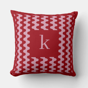 Monogram Pink Red Bold Wavy Pattern Cushion
