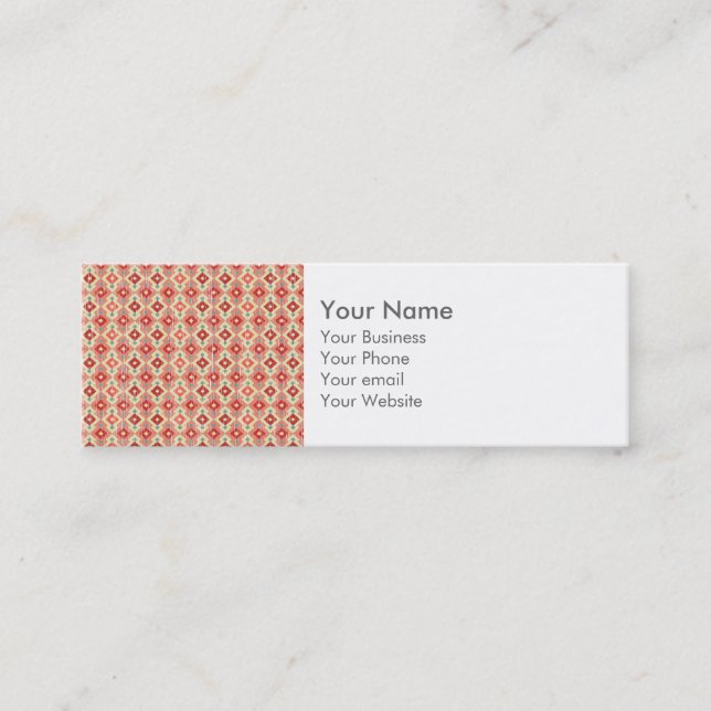 Monogram Pink Red Geo Tribal Ikat Diamond Pattern Mini Business Card (Front)