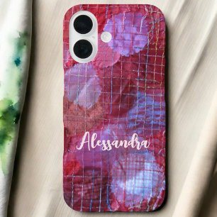 Monogram pink red purple abstract pattern  iPhone 16 case