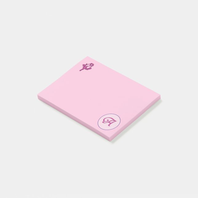 Monogram Pink Rose A Post-it Notes (Angled)