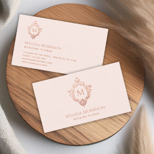 Monogram Pink Rose Gold Crest Initial Elegant Business Card