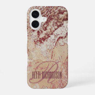 Monogram Pink Rose Gold Glitter Marble iPhone 16 Case