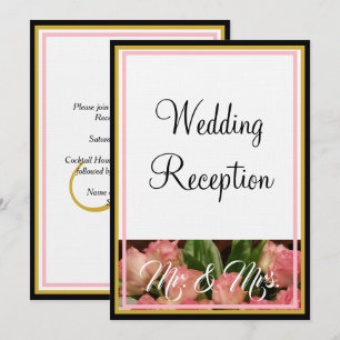 Monogram Pink Roses Wedding Mr. and Mrs. Invitation