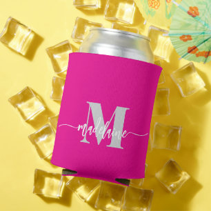 Monogram Pink Silver White Personal Can Cooler