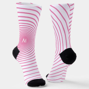 Monogram Pink Striped White Socks - Choose Colours
