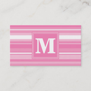 Monogram pink stripes business card