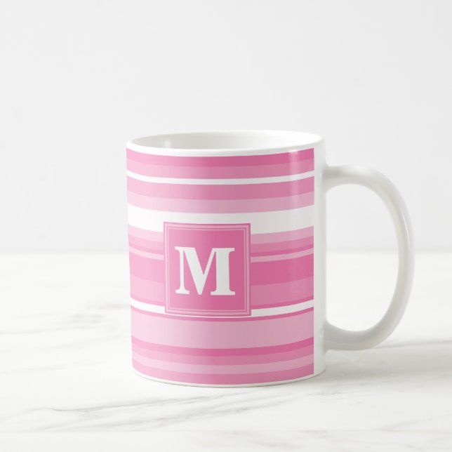 Monogram pink stripes coffee mug (Right)