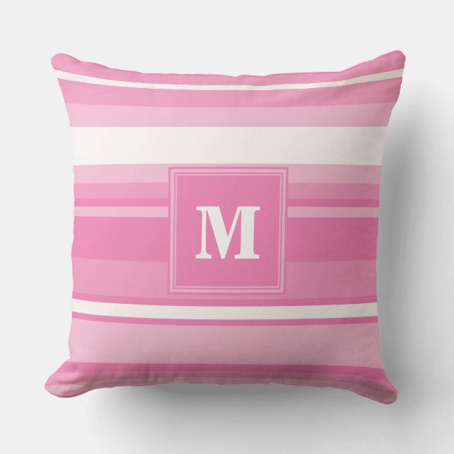 Monogram pink stripes cushion (Front)