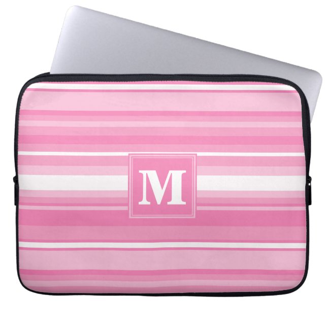 Monogram pink stripes laptop sleeve (Front)