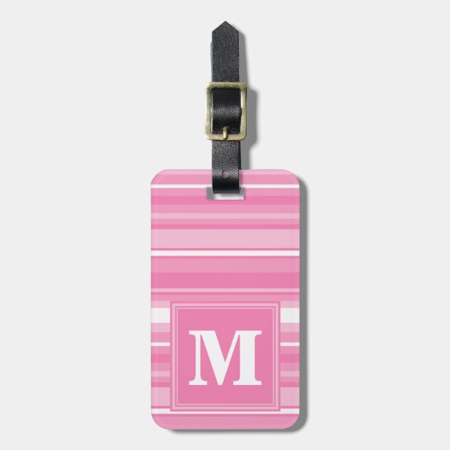 Monogram pink stripes luggage tag (Front Vertical)