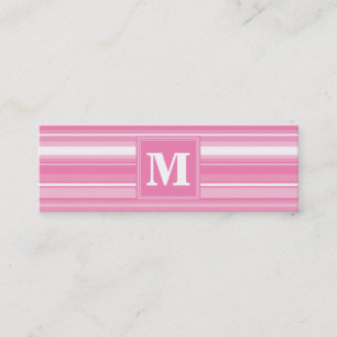 Monogram pink stripes mini business card
