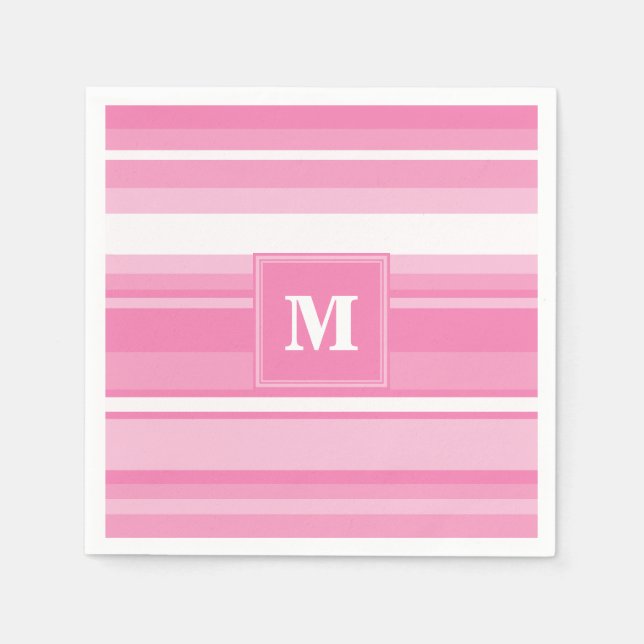 Monogram pink stripes napkin (Front)