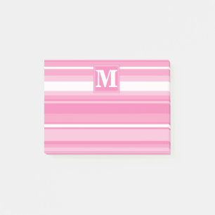 Monogram pink stripes post-it notes