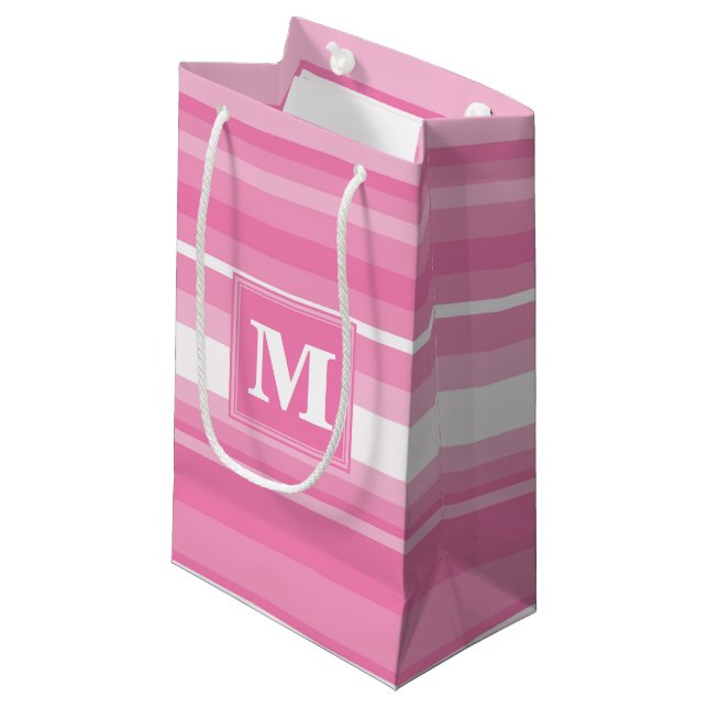 Monogram pink stripes small gift bag (Front Angled)