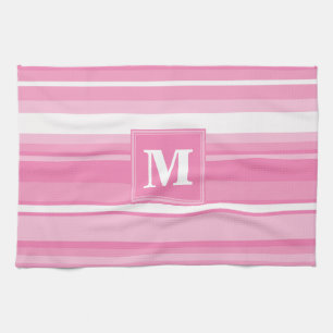Monogram pink stripes tea towel
