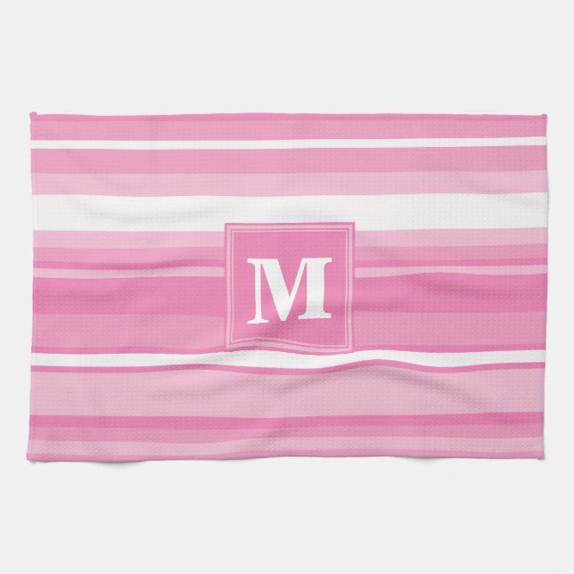 Monogram pink stripes tea towel (Horizontal)