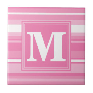 Monogram pink stripes tile