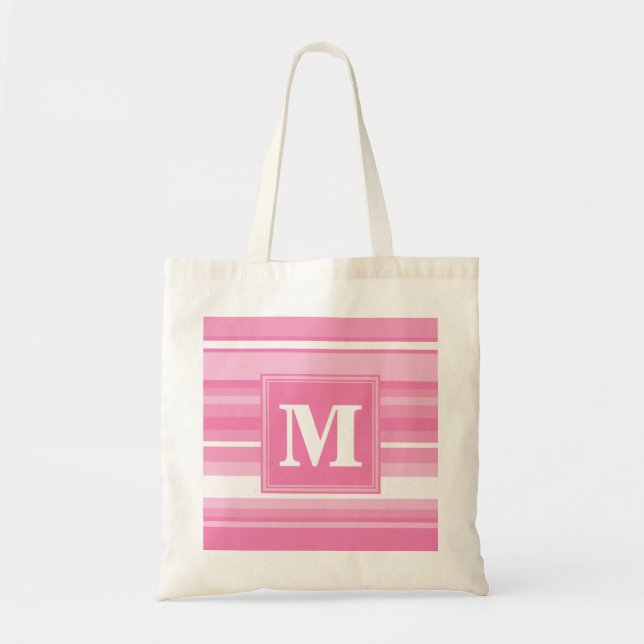 Monogram pink stripes tote bag (Front)