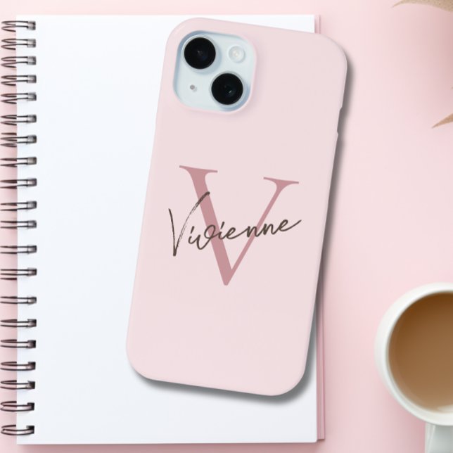 Monogram Pink Stylish Aesthetic Minimalist Case-Mate iPhone Case (Creator Uploaded)