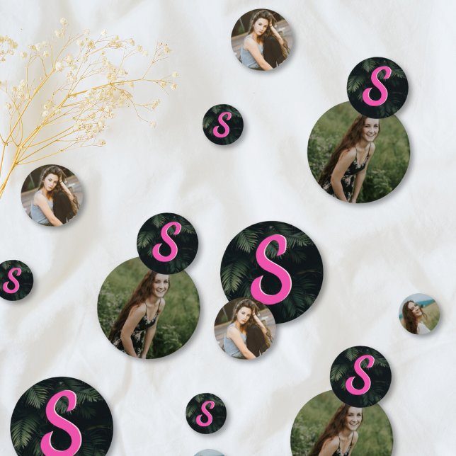 Monogram Pink Tropical Bat Mitzvah Photo Confetti (Monogram Pink Tropical Bat Mitzvah Photo Confetti)