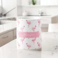 Monogram Pink Tropical Flamingo Pattern on White