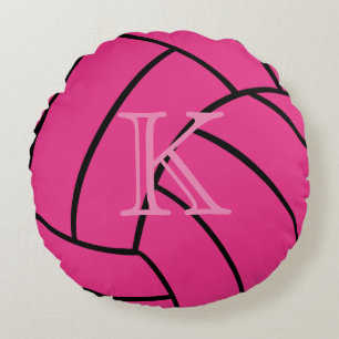 Monogram Pink Volleyball Round Throw Pillow