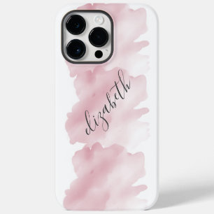 Monogram Pink Watercolor Wash Splash Background iPhone 14 Pro Max Case