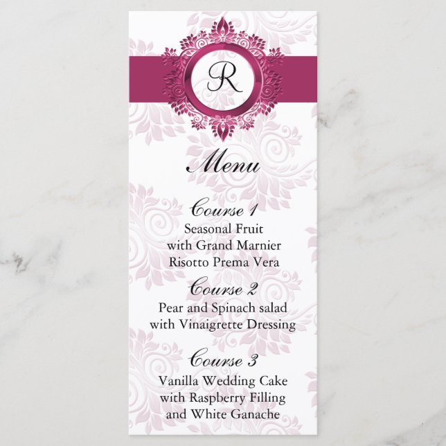 monogram pink wedding menu (Front)